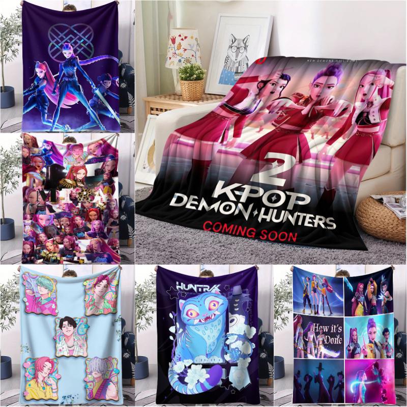 K-POP Dämonenjäger Thema Flanelldecke, Heiße Anime-Print Überwurfdecke, Fan-Geschenkdecke, Lässige Warme Decke