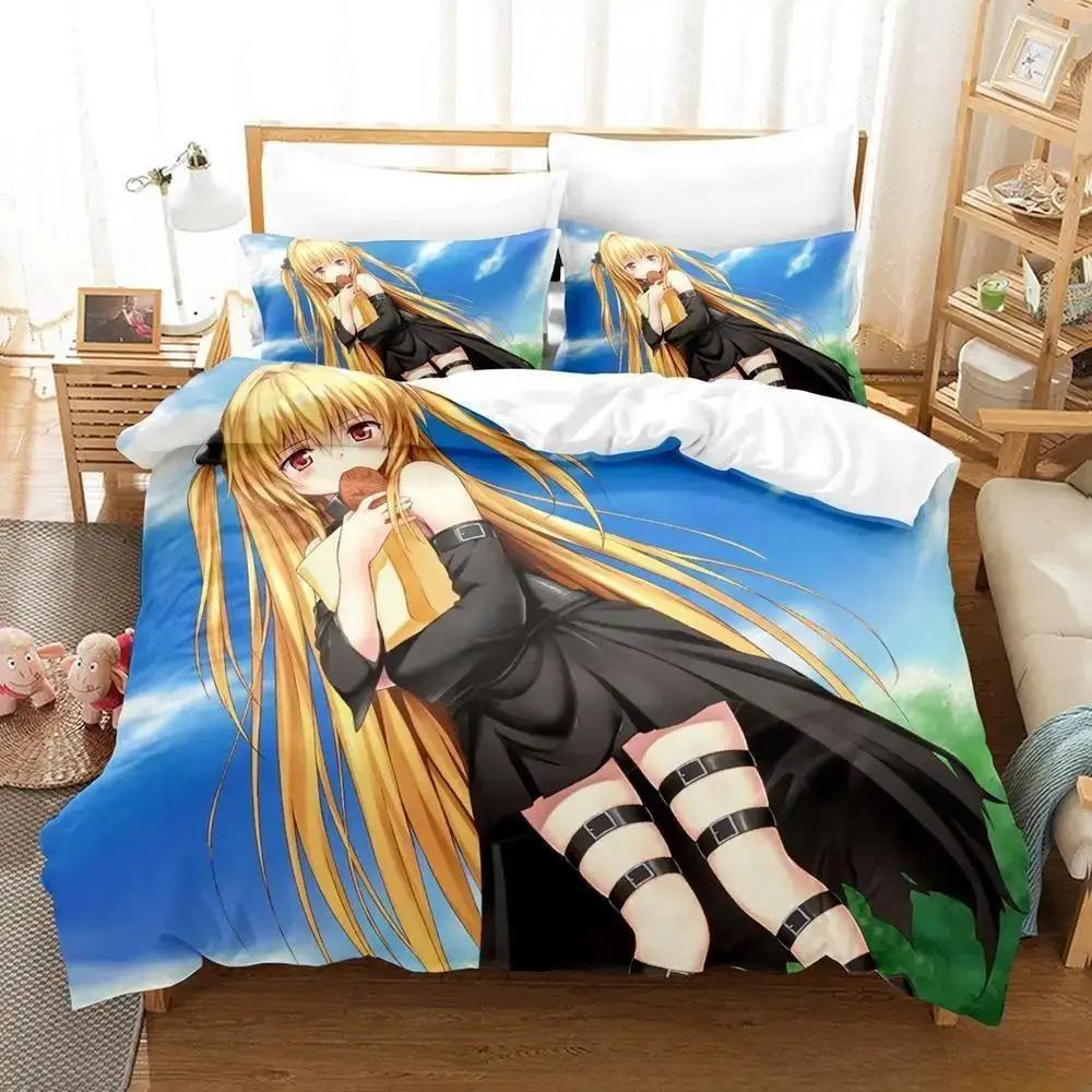Copripiumino e federa anime 3D Y-Yami T-To LOVE Ru, set biancheria da letto singolo/doppio, decorazione camera da letto, regalo per ragazza
