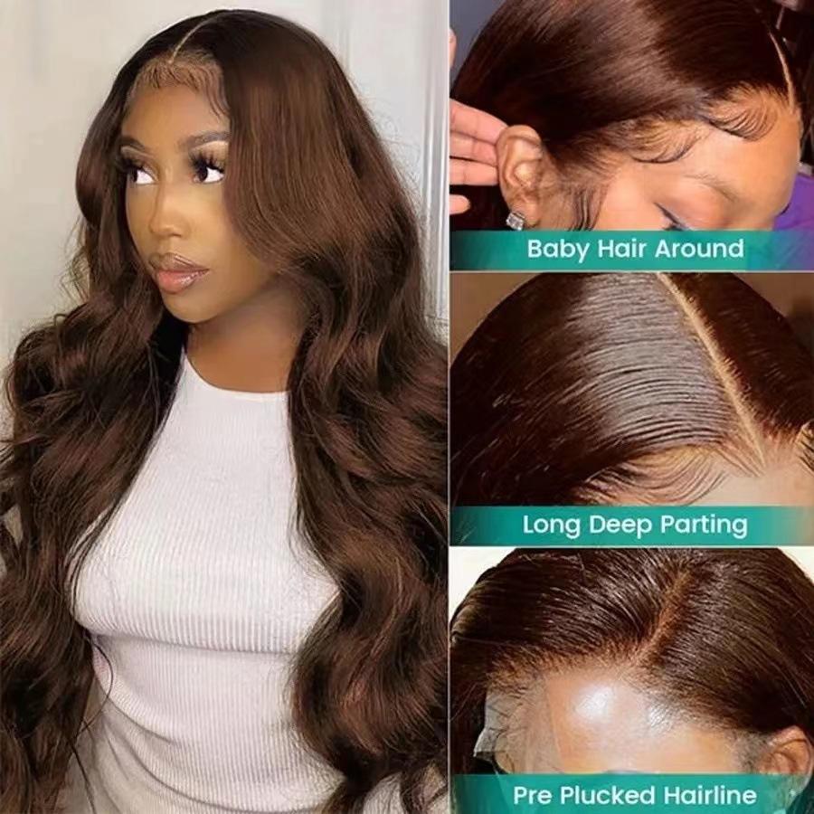 Front lace wig women's long straight hair wig full top chemical fiber free center parting headgear