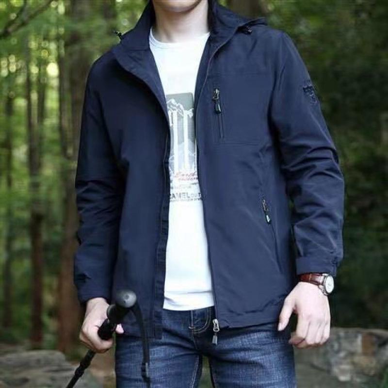 Men's Hooded Spring/Autumn Windbreaker 2024 - Large Size, Thin, Multi-Pocket, Casual.