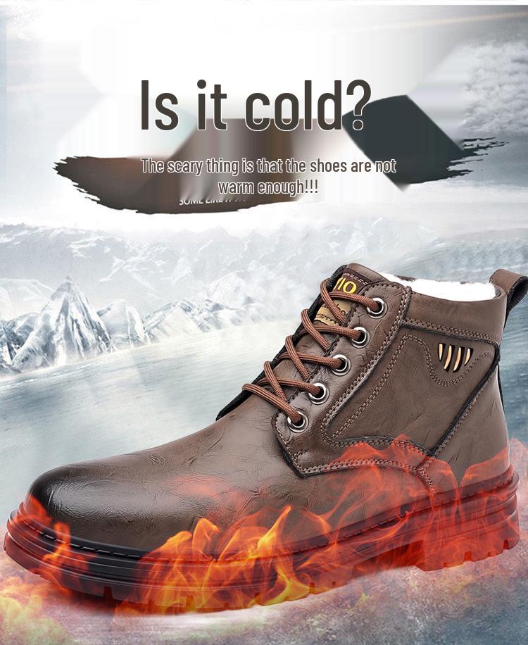 Herren High-Top Winterstiefel aus echtem Leder mit Wollfutter und Samt-Wärme