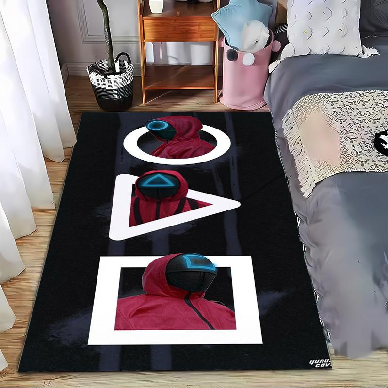"Black Carpet with Red Guards and Geometric Symbols Design" Suitable for Use As an Anti-slip for Living Room Bedroom Sofas