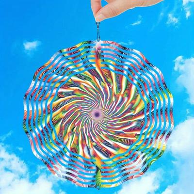 Živý větrný zvonkohra Kaleidoscope pro venkovní dekoraci – Odolná vůči povětrnostním vlivům, 2D závěsná umělecká dekorace s hákem otočným o 360°