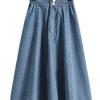 Women's Spring and Summer Mid-length Elastic Waist Denim Skirt Pleated High Waist Thin Long Skirt