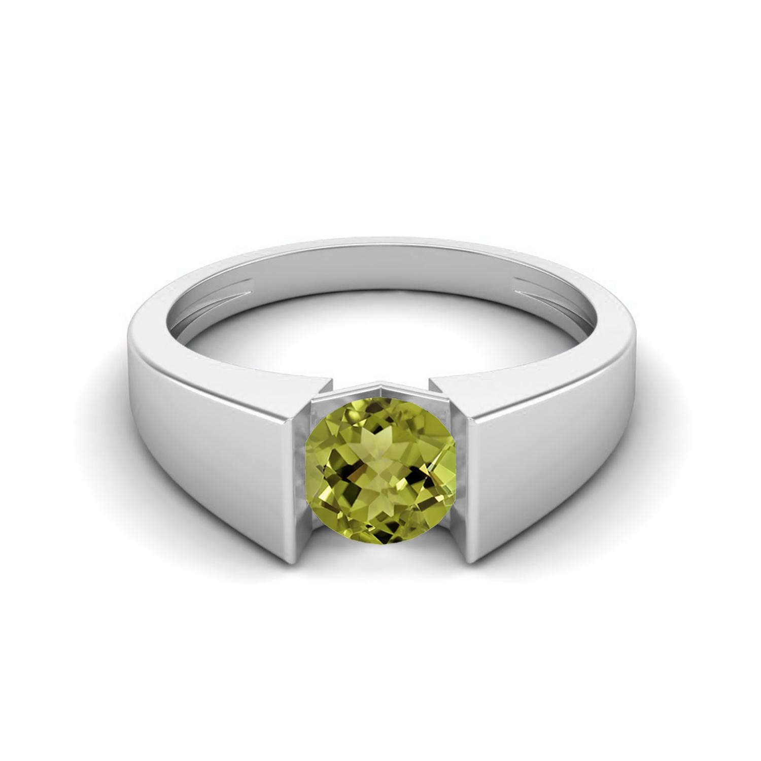 0.85 Ctw Round Peridot 925 Sterling Silver Solitaire Tension Set Women Wedding  Ring 9 белый