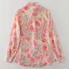 Women's Pink Crushed Print Cotton and Linen Long-sleeved Shirt Fall French Literary Loose  Temperament Casual Blouse
