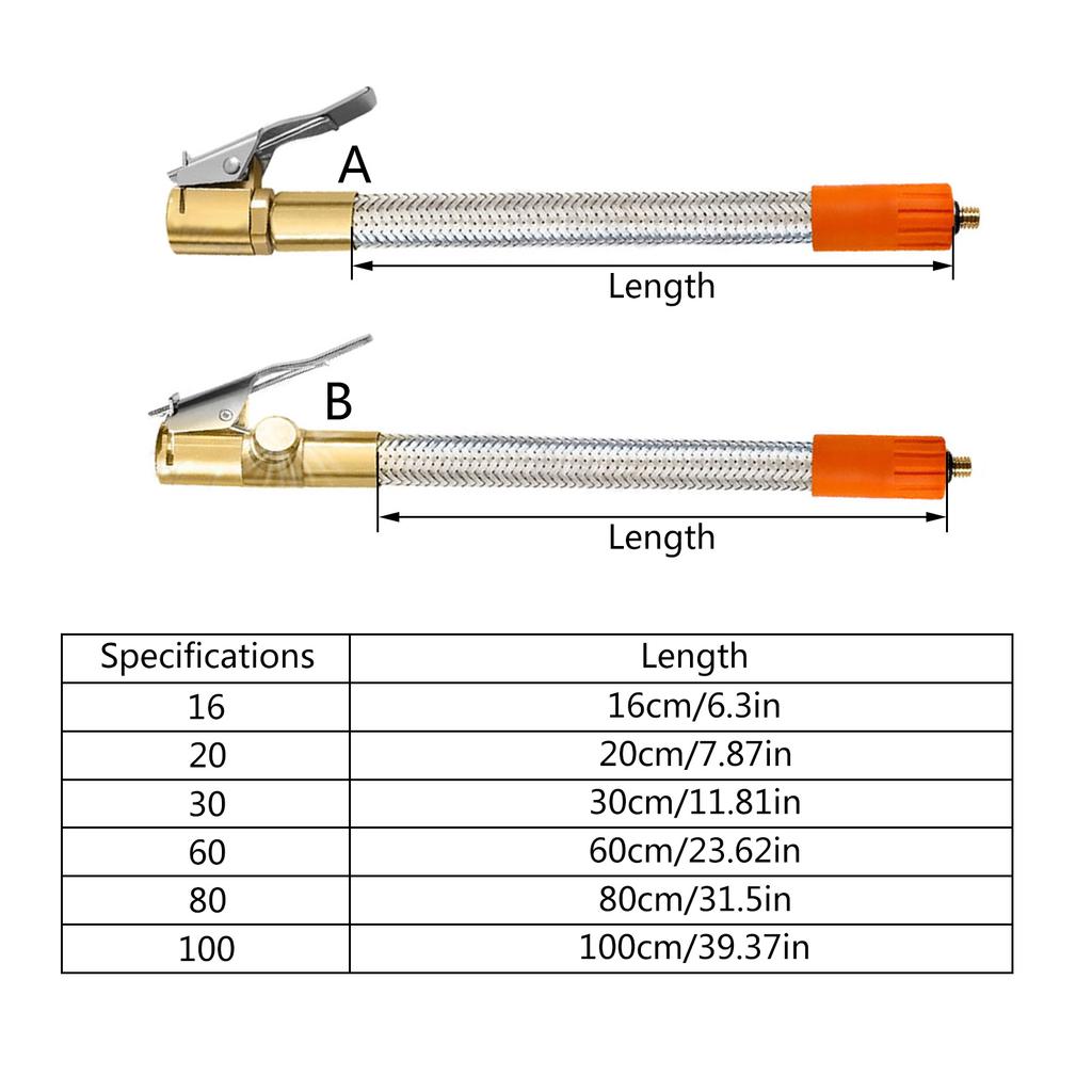 Inflator Pump Hose, Adapter with Locking Air Tyre Tire Air Hose,Inflatable Tube,Stainless Steel Inflation Hose