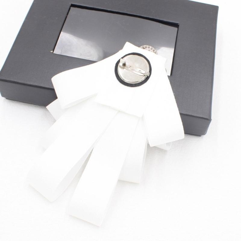 Męska Damska Broszka Pin z Jedwabną Wstążką Muszka Ślubna Kryształowe Cyrkonie Klips Węzeł Koszula Żabot Kołnierz Gotowa Muszka