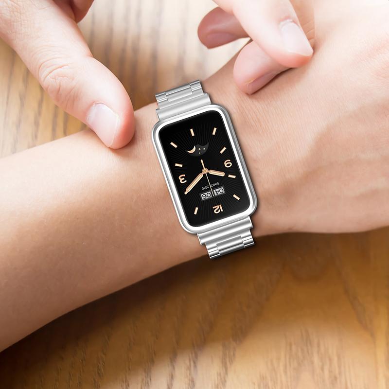 For Xiaomi Mi Band 7 Pro Stainless Steel Three Beads Wrist Strap Replacement Band with Watch Case