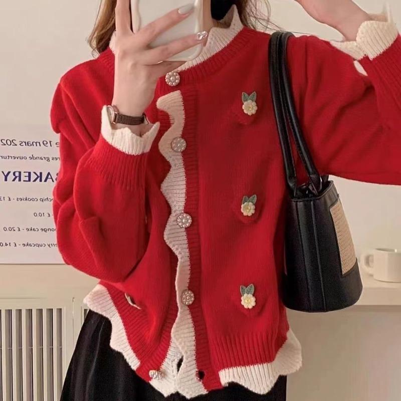 Sladký svetr Cardigan Dámský top 2023 Jarní a Podzimní Pletený Cardigan Women Design Sense Small Crowd Svetr Dámský kabát