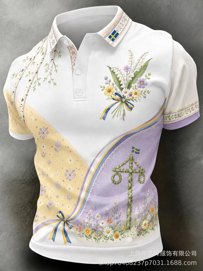 New 3D Printed Men's Retro Fashion Casual Summer Lapel Polo Shirt Top