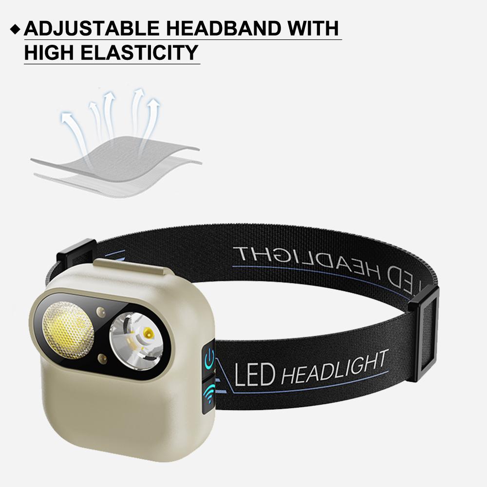 Induction LED Headlamp Rechargeable Headlight with Motion Sensor Hands-Free Head Torch for Walking Reading Repairing Camping