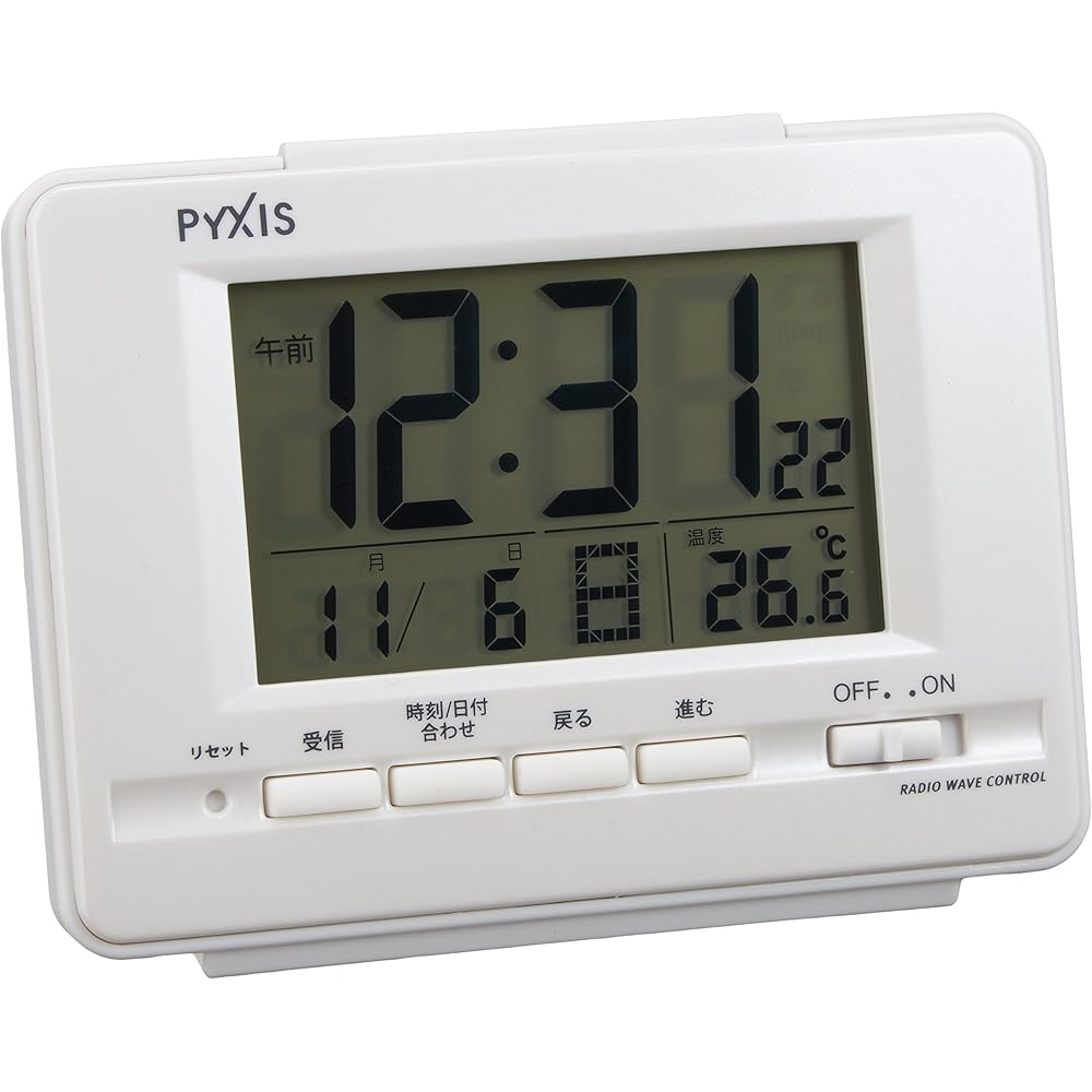 Seiko Clock Seiko Alarm Clock Radio-Controlled Digital Calendar Temperature Display PYXIS White P...