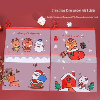 Pasta Estudante Edição Natal: Organizador de Papelaria Portátil, Multifuncional, Transparente com Zíper