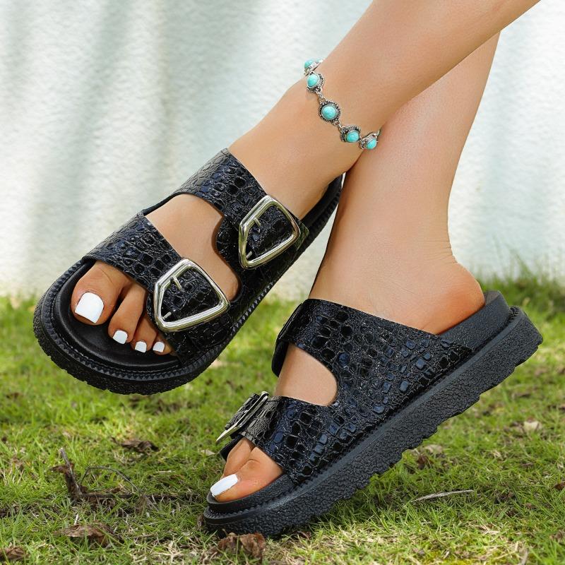 French Summer Leather Slippers Breathable Soft Sole Slippers for Women