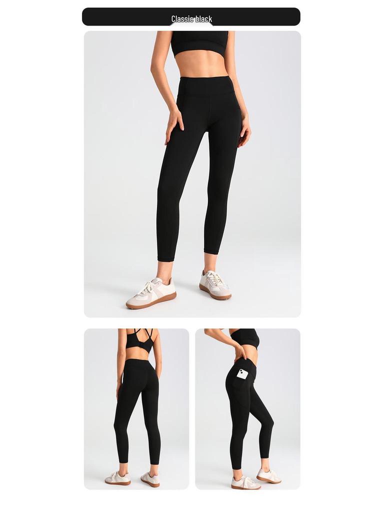 Damskie spodnie do jogi z wysokim stanem - Shark Pants - Oddychające legginsy fitness z efektem wyszczuplającym brzuch