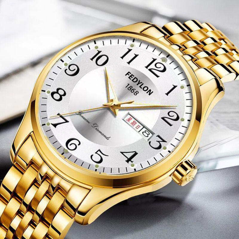 Ceas cu Mișcare Quartz Complet Automată pentru Bărbați, Luminos, Calendar, Rezistent la Apă, Ceas de Afaceri din Oțel pentru Persoane de Vârstă Mijlocie și Vârstnice