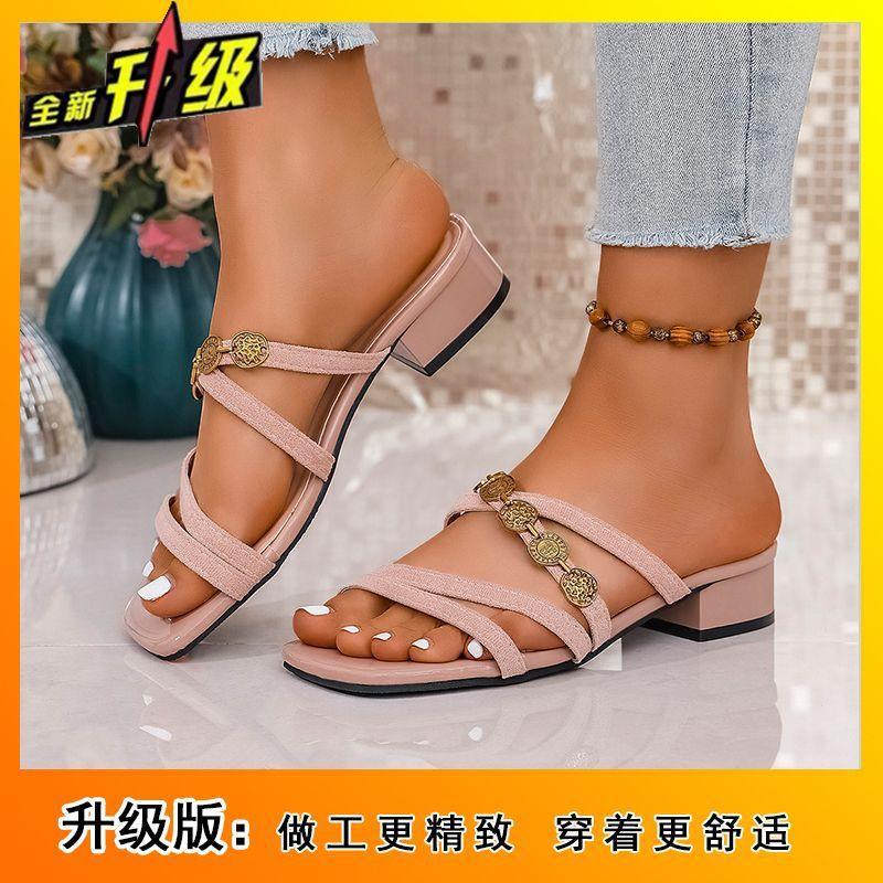 Французские удобные шлепанцы на толстом каблуке женские весенне-летние французские с юбкой крутые шлепанцы для женщин 42 3200₽