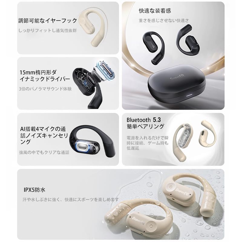 Bluetooth Wireless Up to 30 Hours of Continuous Innovative Bone Air Noise Low Deep Sound Leakage Sweat and Splash 801 5.3 Earbuds, Open-Ear, Playback,