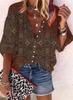 #Fashion Summer Women's Stand-Up Collar Loose Button Retro Printed Casual Shirt