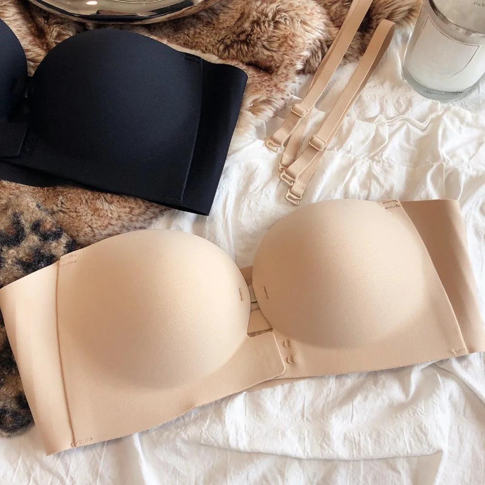 Summer Front Buckle Seamless Bra Women Detachable Strap Invisible Underwear Sexy Push Up Bralette Anti-slip Intimates Lingerie