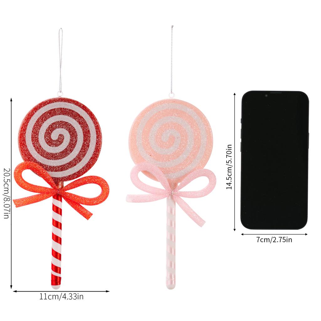 Christmas Decorations Red Lollipop Pendant Pink Bow Simulation Candy Children'S Gifts Colored Candy