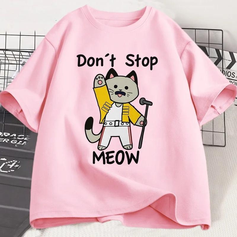 Dont Stop Meow TShirt Funny Cat Printed T Shirt Women Vintage Music Cartoon Casual Short Sleeve Women Fashion Top Clothing