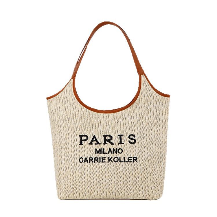 Country Style Women's Summer Straw Tote – Large Capacity Woven Bag with Embroidered Letters for Beach & Commuting