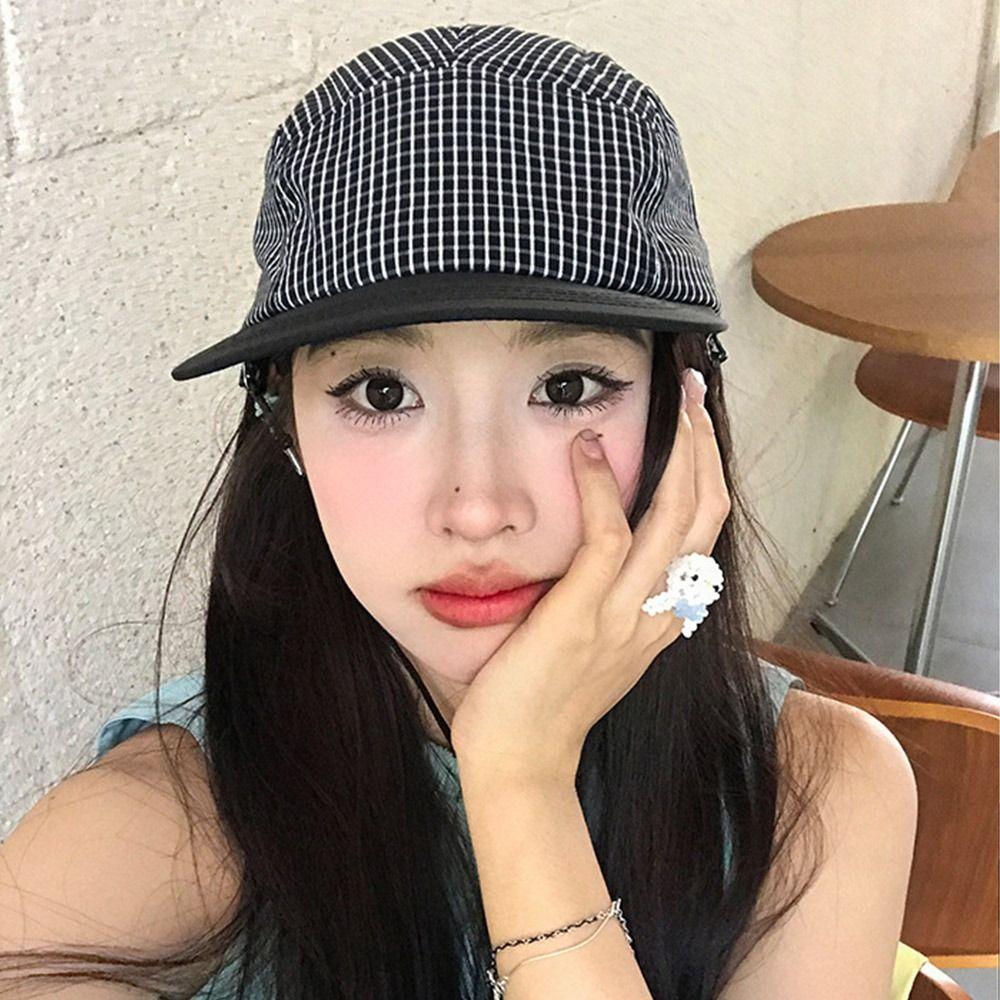 Summer Plaid Hats Quick-drying Visor Caps Japanese style Baseball Caps  for Men Women