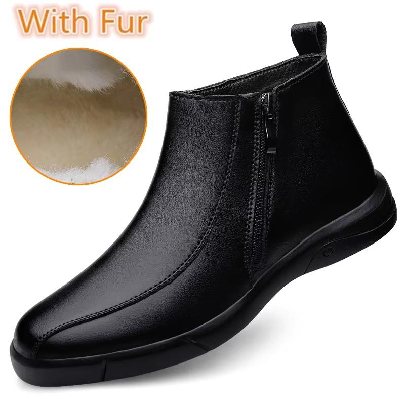 

Модные Классические Ботинки в Британском Стиле с Высоким Голенищем, Повседневные, Высококачественные, Зимние Ботинки из Теплого Плюшевого Меха, Мужские Ботильоны Челси из Натуральной Кожи 46