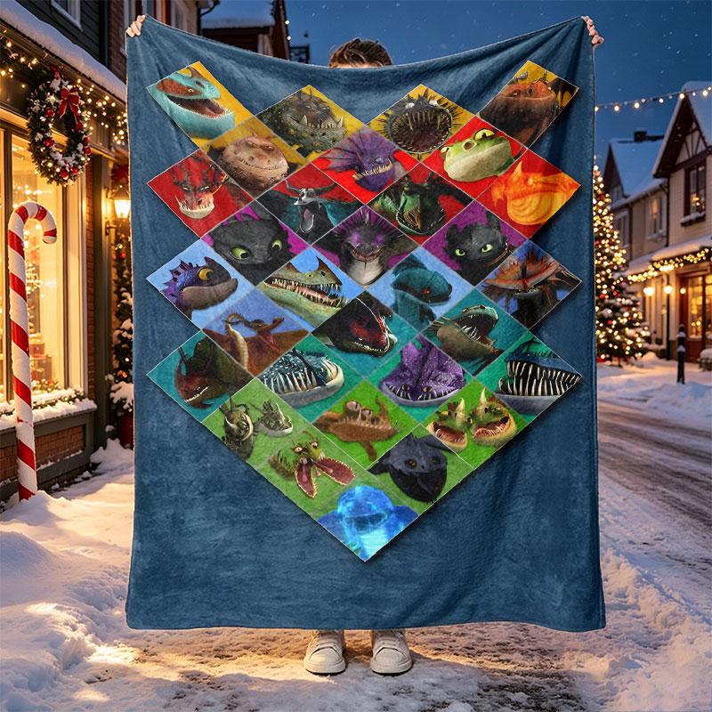 How to Train Your Dragon Pattern Blanket for Home Decoration, Bed, Sofa, Car Travel, Camping, Suitable for All Seasons, Birthday Christmas Gift