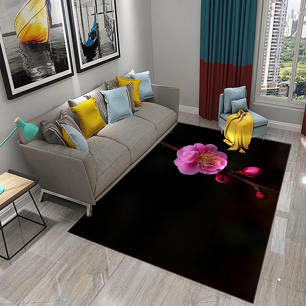 3D Pink Plum Blossom Carpet Romantic Love Rugs for Bathroom Kitchen Entrance Anti-Slip Rugs Home Decoration Mats Bedroom Rugs