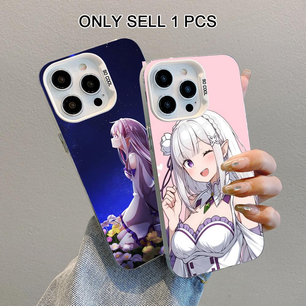 ReZero Emilia Waifu Wit Transparante Mobiele Telefoonhoes voor iPhone 17 16 15 14 13 12 11 X XR XS Air Pro Max Plus Kleurrijke Cover