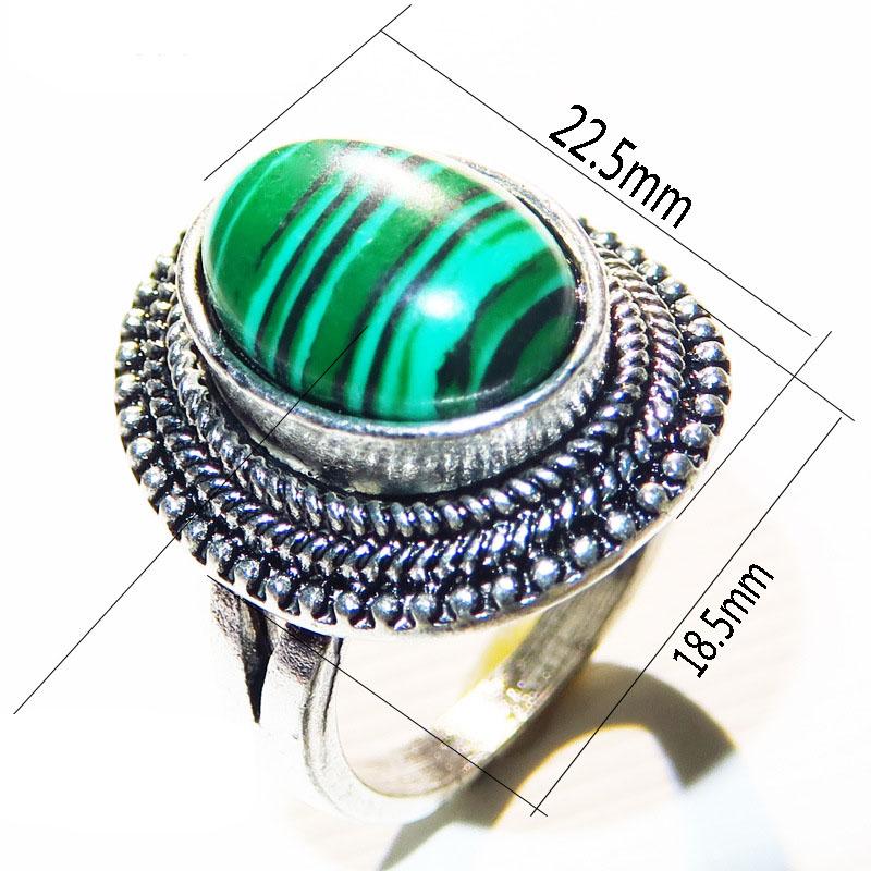 Oval Malachite Rings for Women Antique CopperPlated Rhinestone Plum Flower Vintage Fashion Jewelry