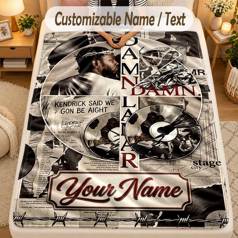 Flannel BlanketKendrick Lamar Custom Name Text Personalized Soft Warm Throw Blanket Home Decor Gift