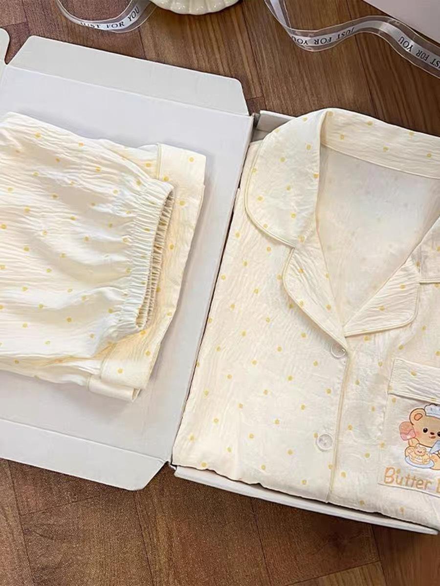 

Internet celebrities new polka dot pajamas women s summer short-sleeved shorts cardigan two-piece set student dormitory can wear loungewear S