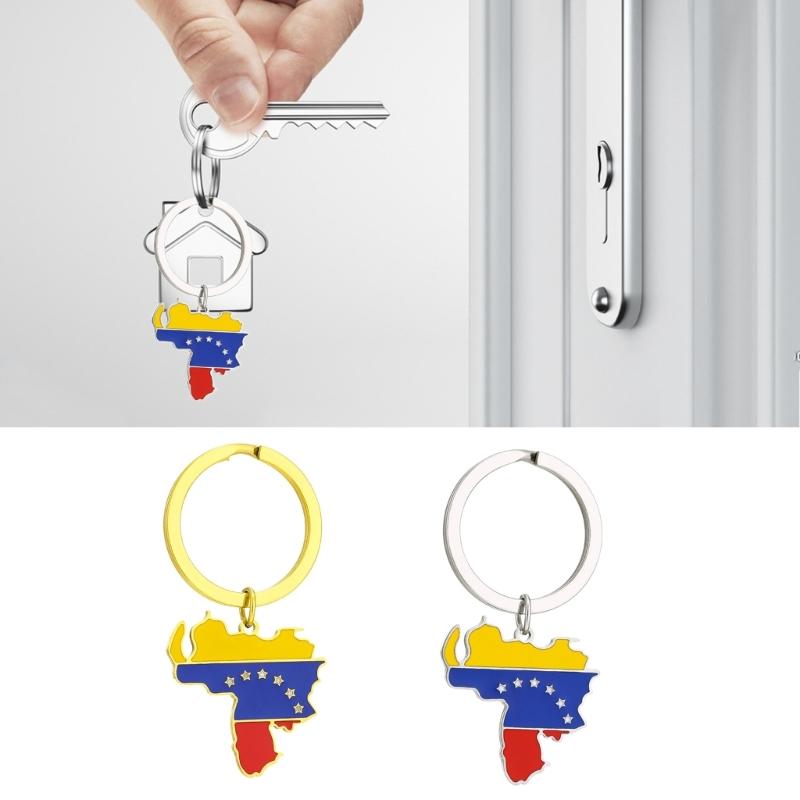 Venezuela Map Flag Charm Keychain Stainless steel Pendant Keyring Jewelry