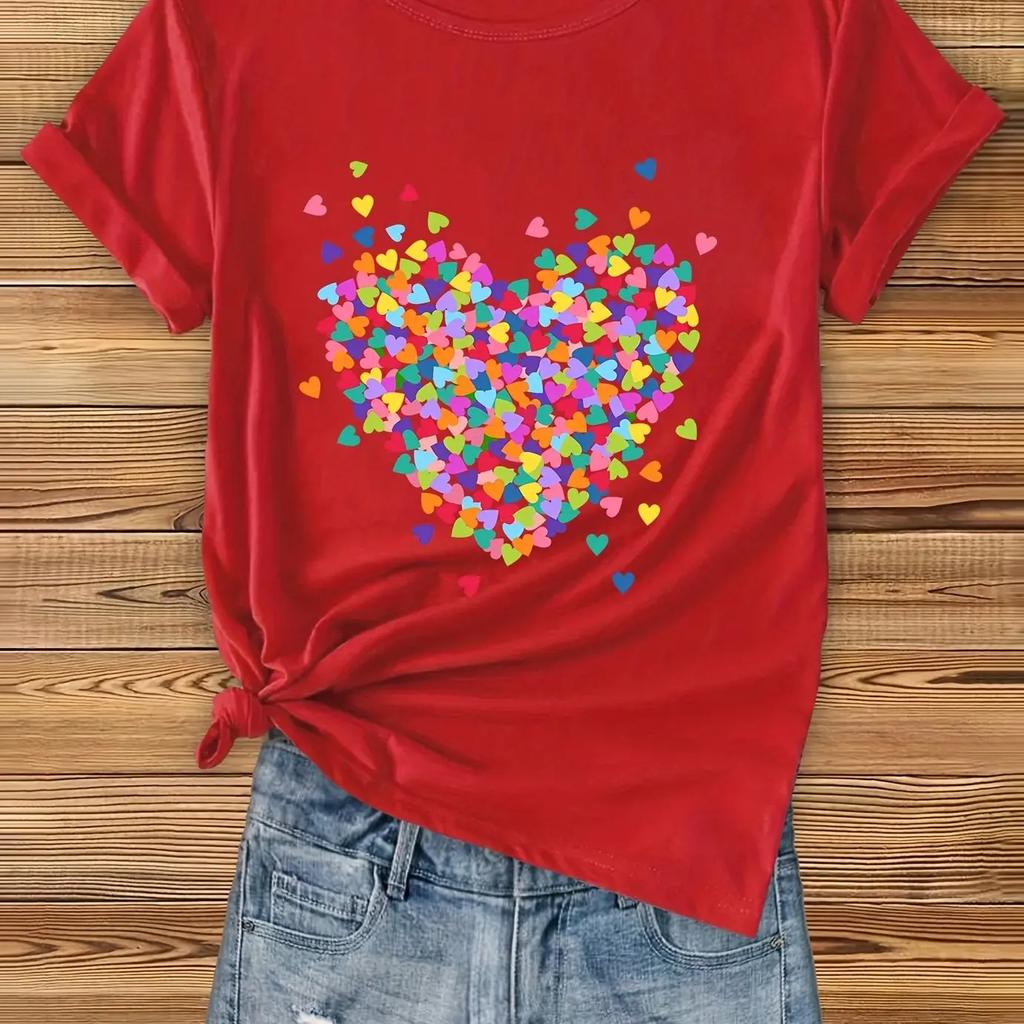 Women's T-shirt Heart-shaped Pattern Printing Summer Clothing Round Neck Short Sleeve Summer Sleeved Harajuku Streetwear Tops