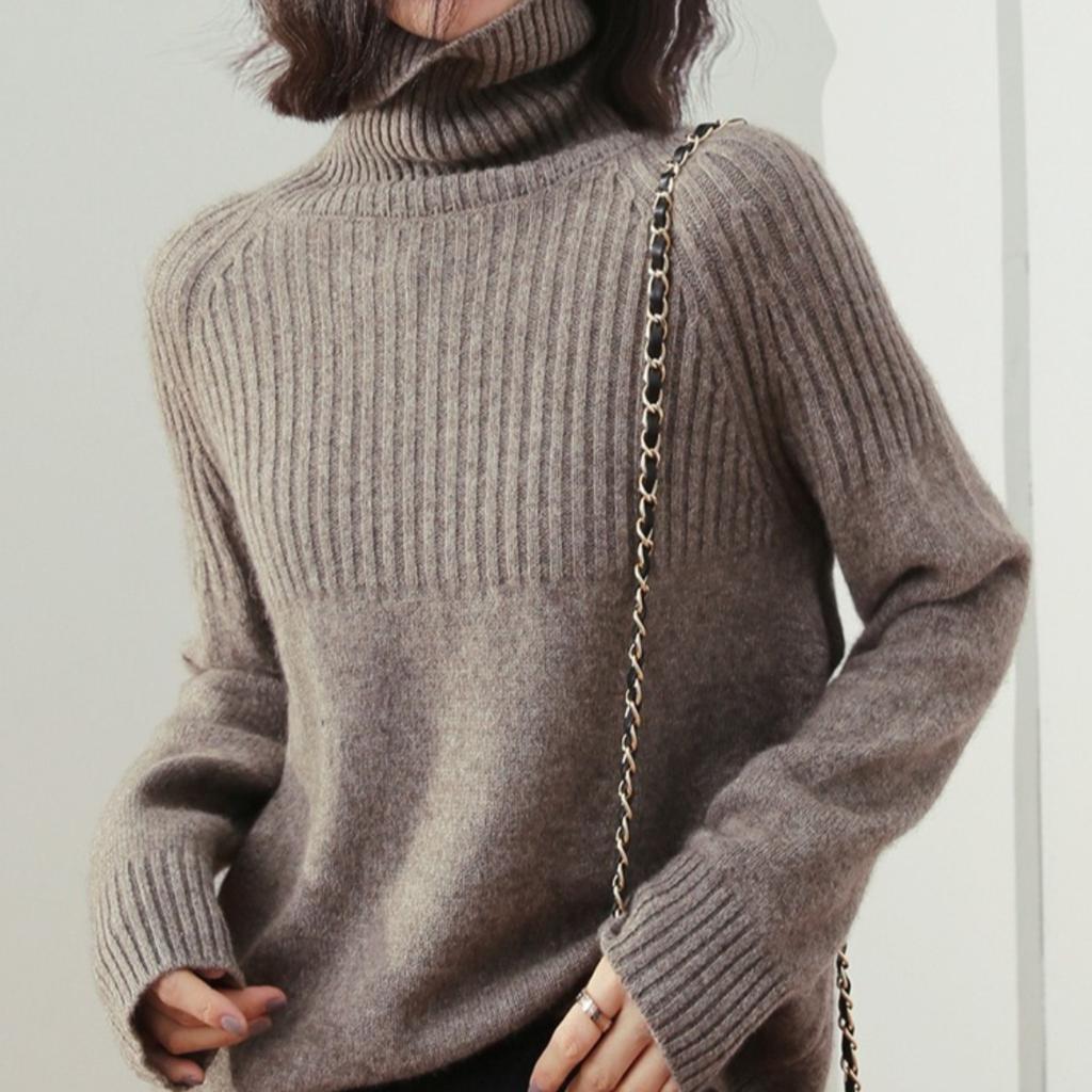 Damenpullover Rollkragen Trendpullover Neue Mode Oberteil Herbst und Winter Koreanischer Pullover Damenpullover Strickware