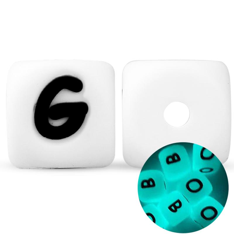 50Pcs 12mm Glow In the Dark English Alphabet Letter Beads Luminous Silicone Letters Beads for Baby Teething Chew Toy Shower Gift