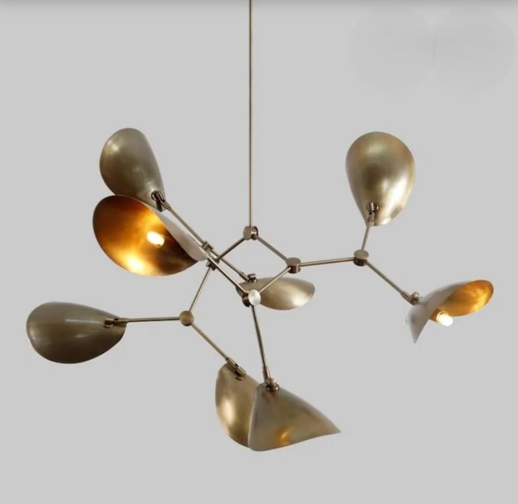 Sputnik Chandelier Stilnovo Style Ceiling Light Fixture with Curved Disc Shades Handmade Brass Mid Century Modern Lamp New Home Decor Gift