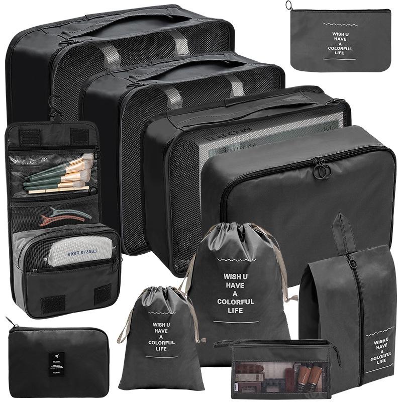 Travel Storage Set: Foldable Toiletry, Makeup, Clothes, Shoes, Digital Accessories, and Drawstring Luggage Bags.