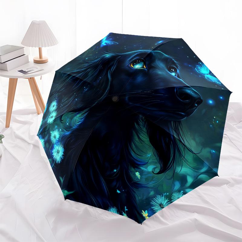 1 PC Automatic Folding Umbrella - Magical Night Dog Pattern, Portable & Foldable Design with 8 Ribs, Christmas Birthday Gifts