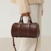 Genuine Leather Women's Handbag with Shoulder Strap - Crossbody, Single-Shoulder Cylindrical Pillow-Shaped Storage Bag