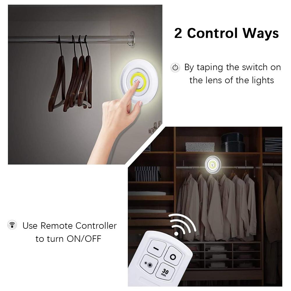 Dimmable LED Tap Lights with Remote Control, Wireless COB Night Light Wall Lamp for Bedroom WaLamp for Bedroom Wardrobe Bedside