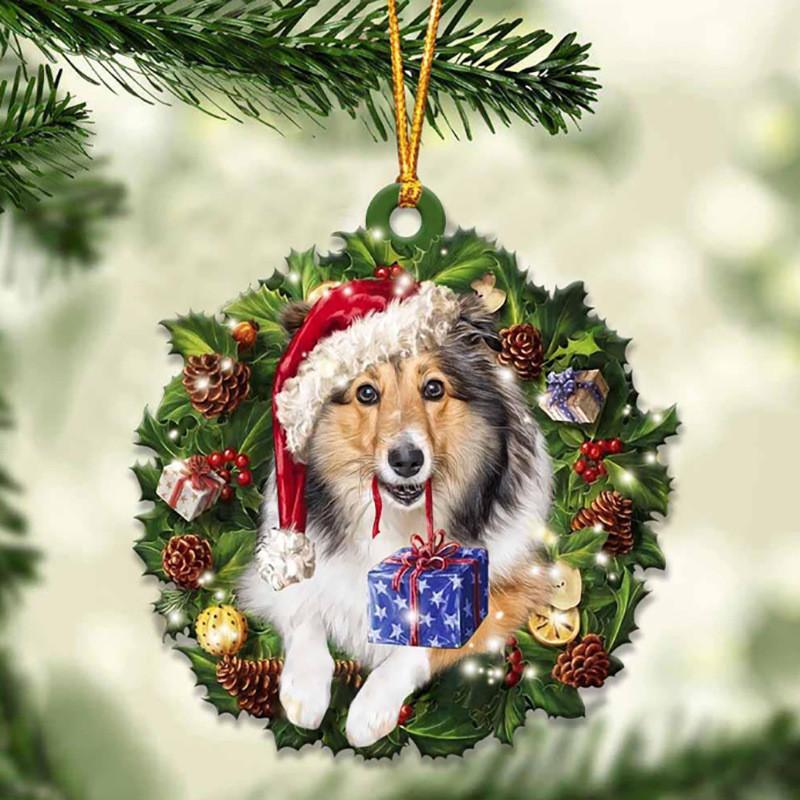 Cute Christmas Acrylic Dog Hanging Decor For Rearview Mirror And Home Spaces
