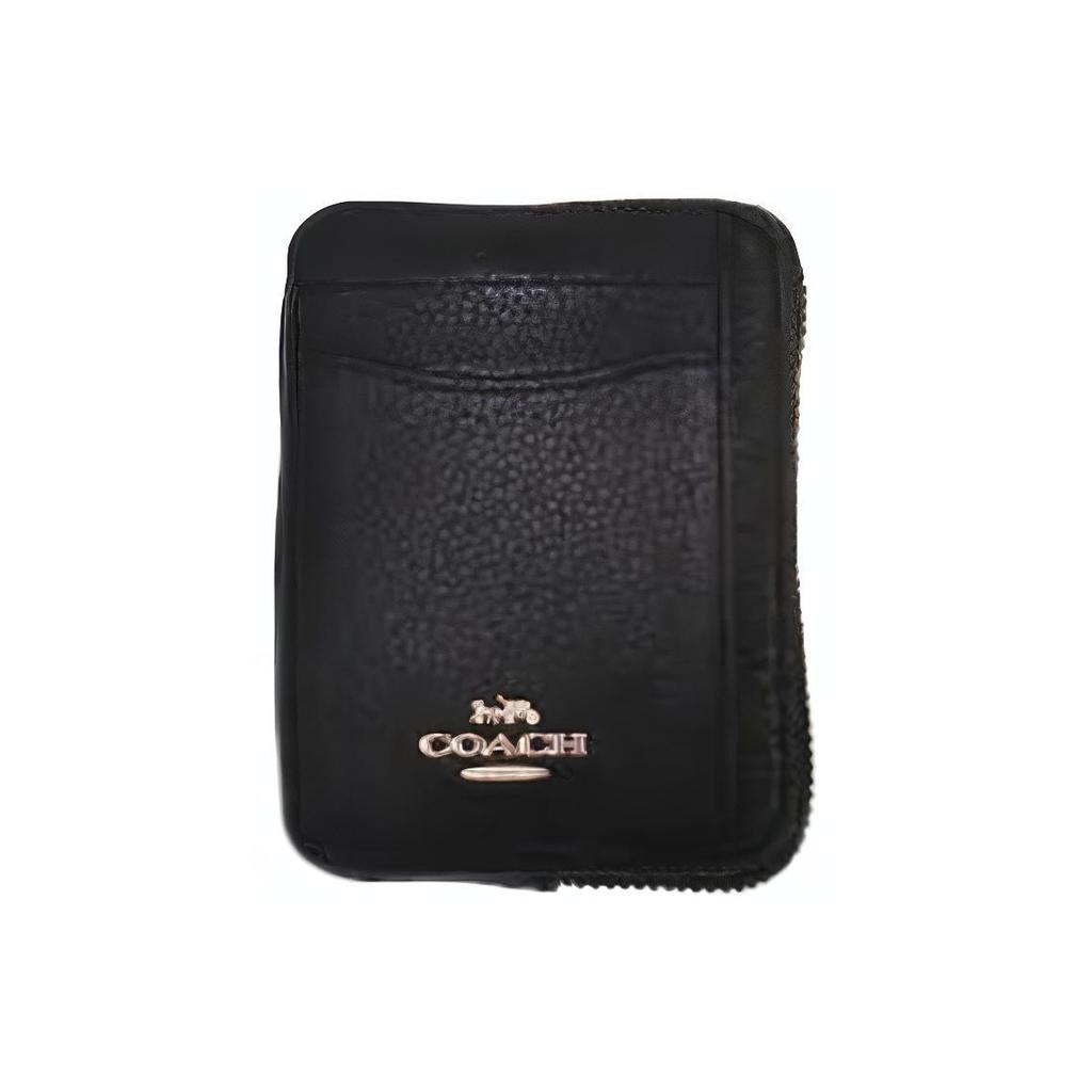 Coach Card Case Solid Color Leather Coin Purse Women Accessories Black 6303-IMBLK
