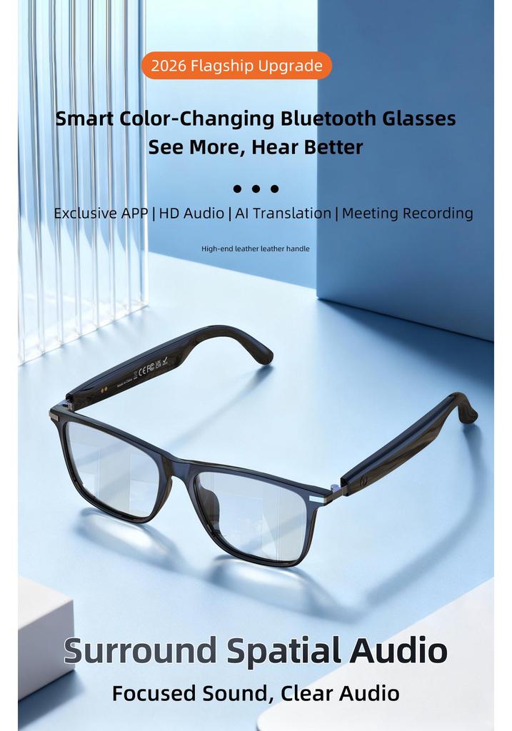 AI Translation Bluetooth Glasses GS20 with Photochromic Lenses for Driving & Music