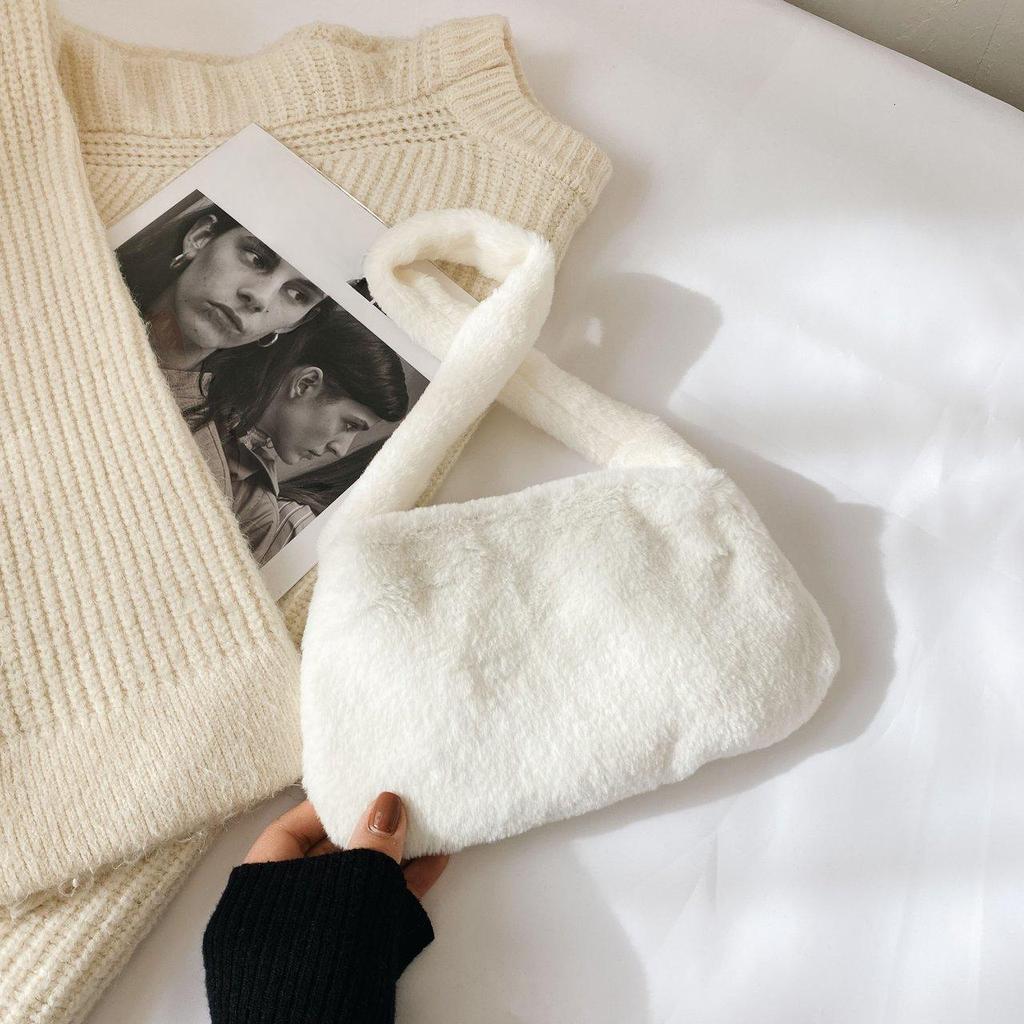 Retro Animal Pattern Underarm Bag Women Mini Plush Shoulder Handbags Purse