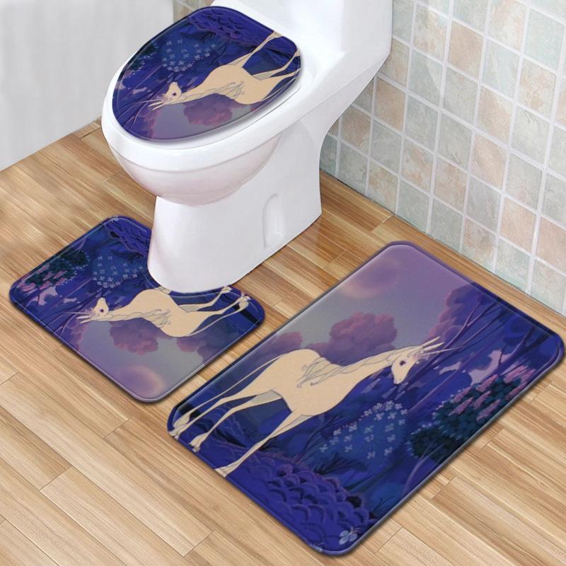 Unicorn Bathroom Floor Mat Toilet Three-Piece Set